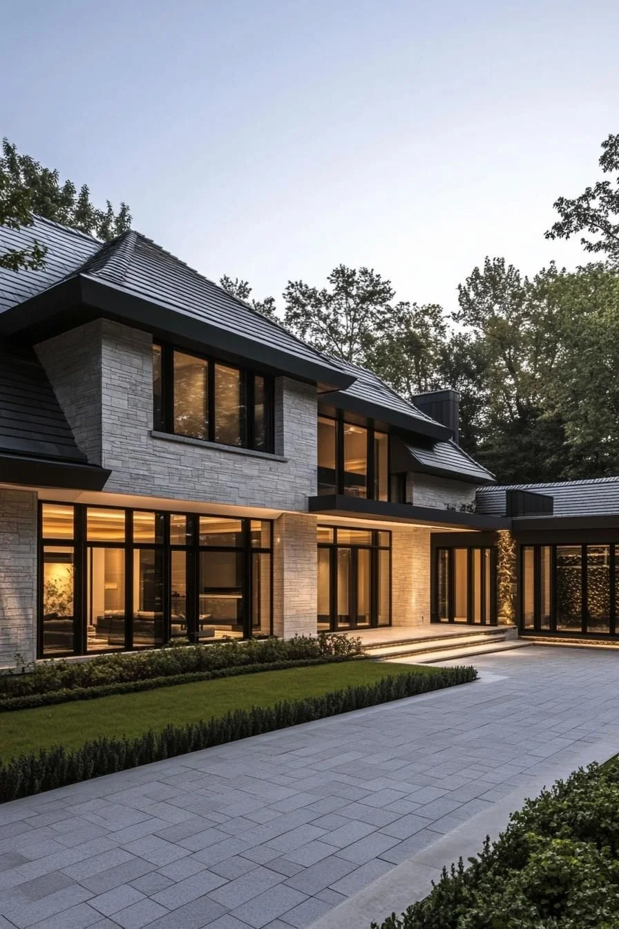 Evening-Lit Modern Manor Estate