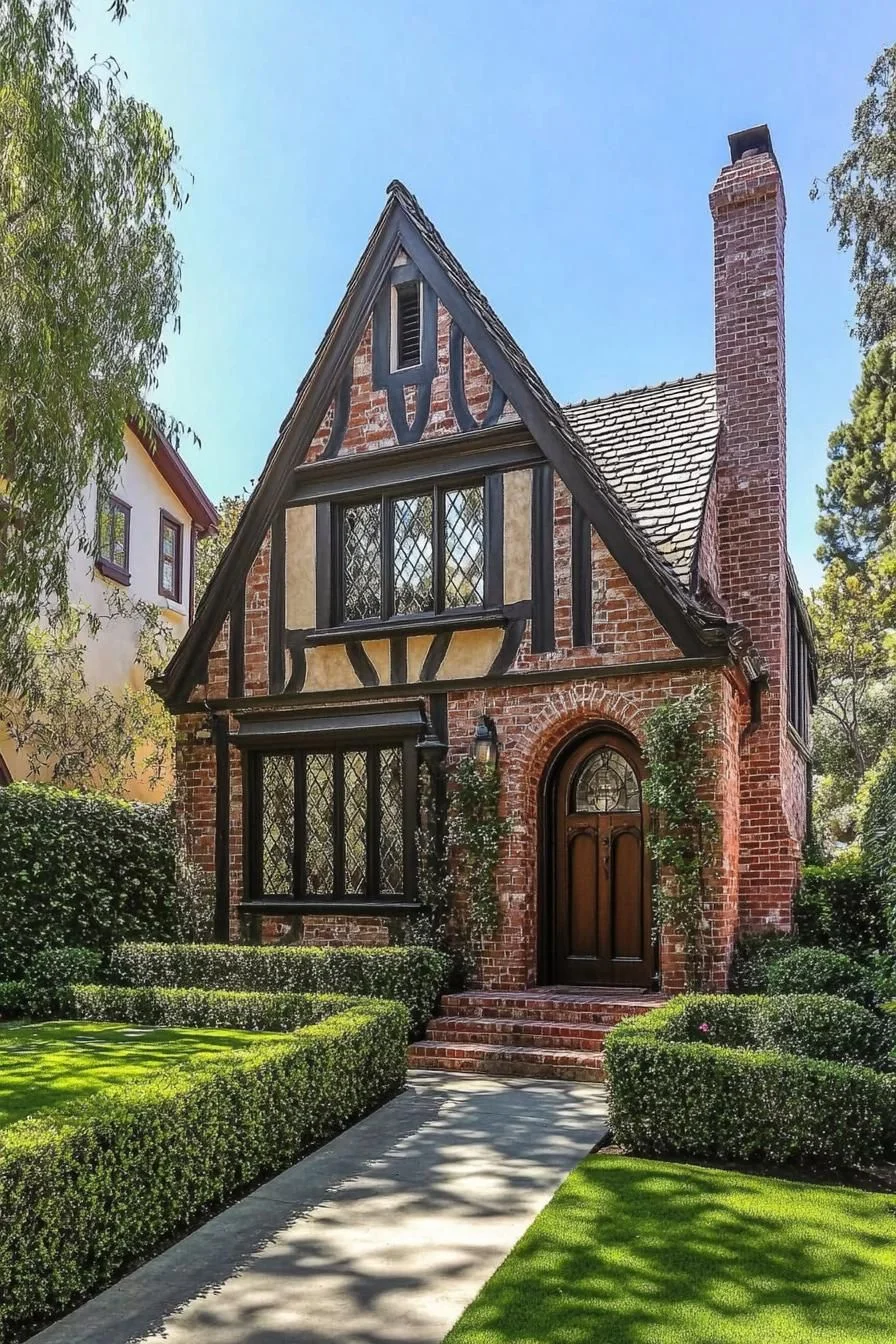 A Cottage Built With Brick and Timber Details