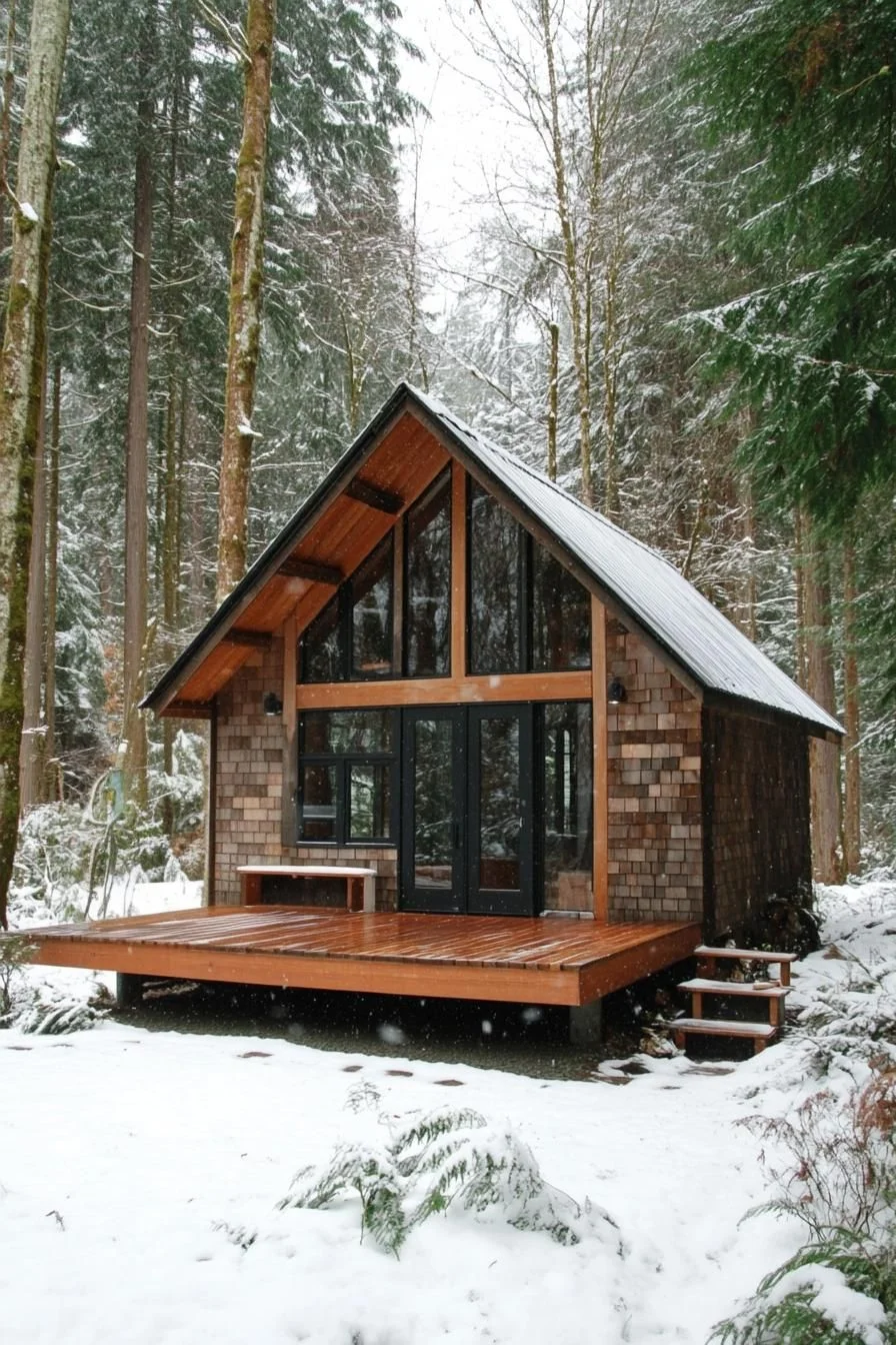 A-Frame Cabin in Winter Snow