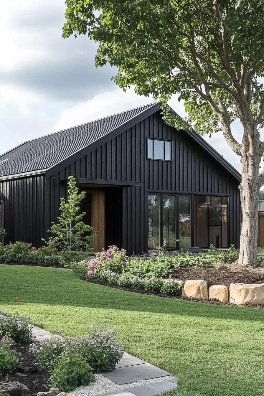 Glass Barn House Under Tree Canopy
