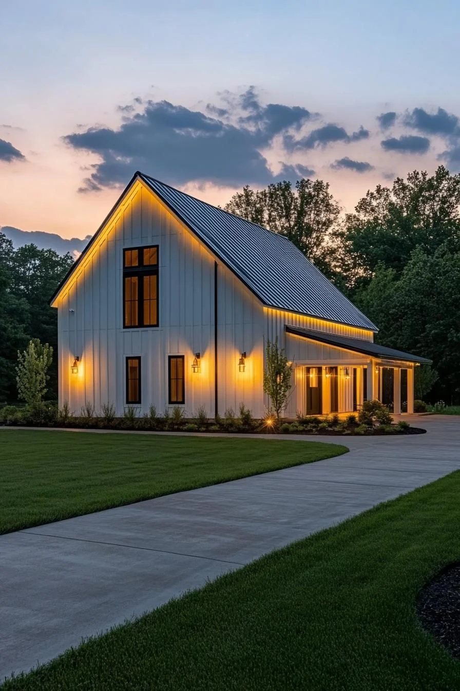 A Barn House That Shines at Dusk