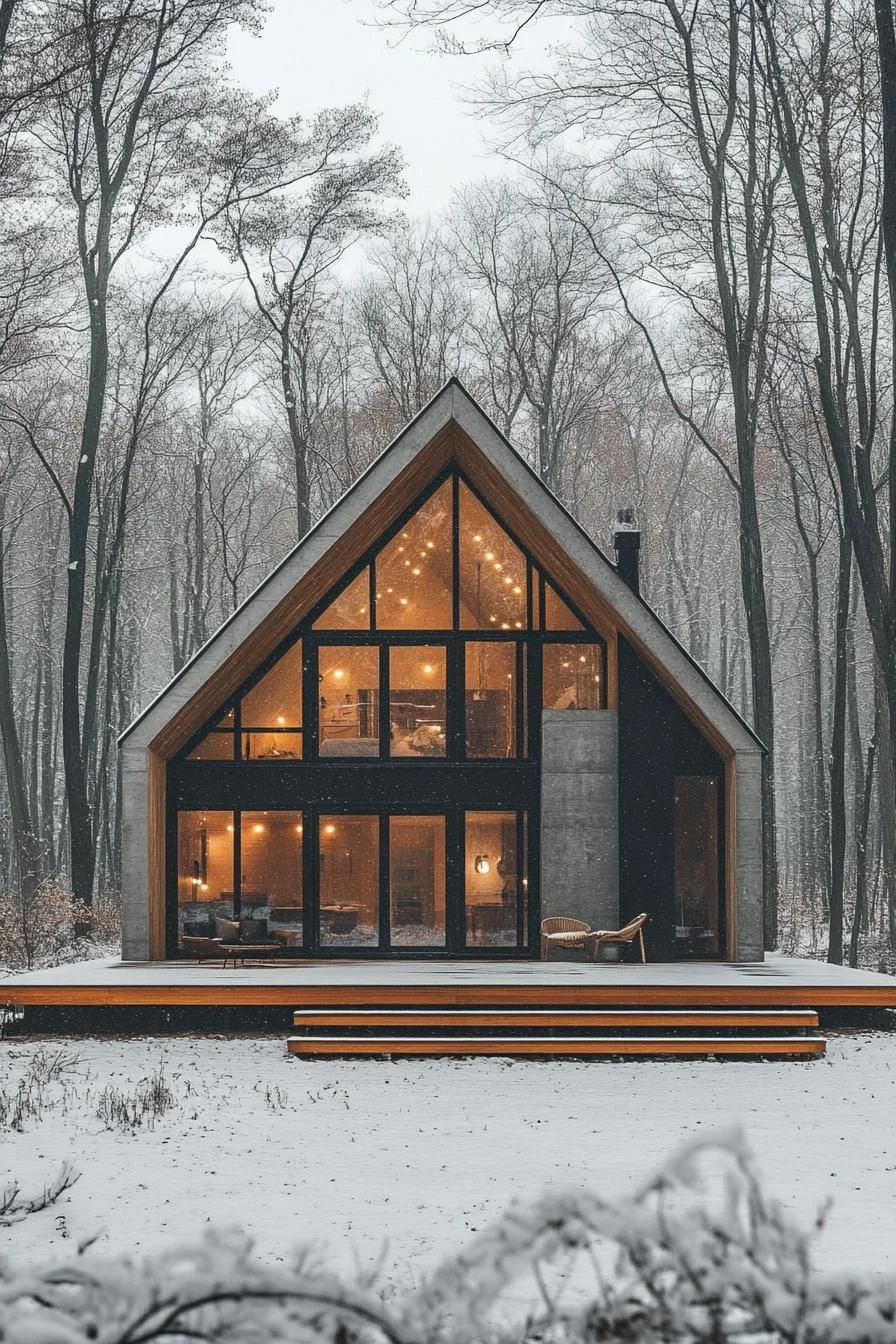 Wooded Gable House Draped in Winter Snow