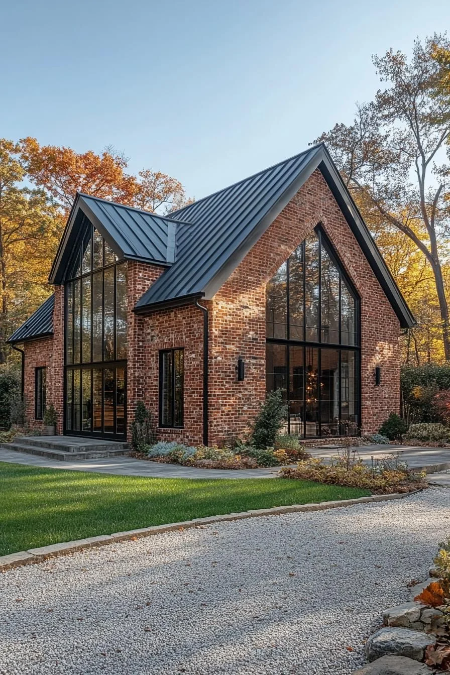 Winding Path to a Brick Barn House