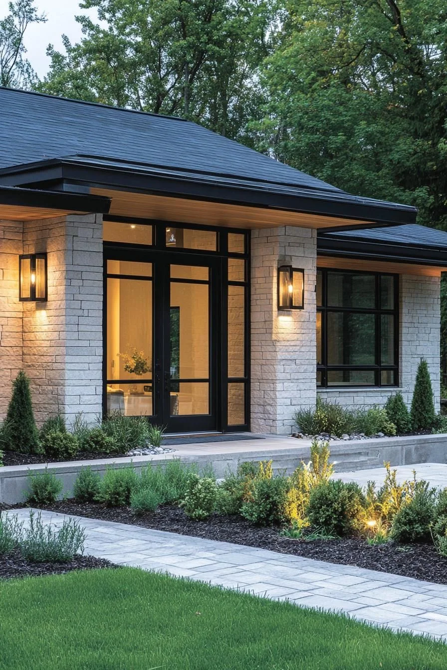 Modern Stone Home Beneath the Tree Canopy