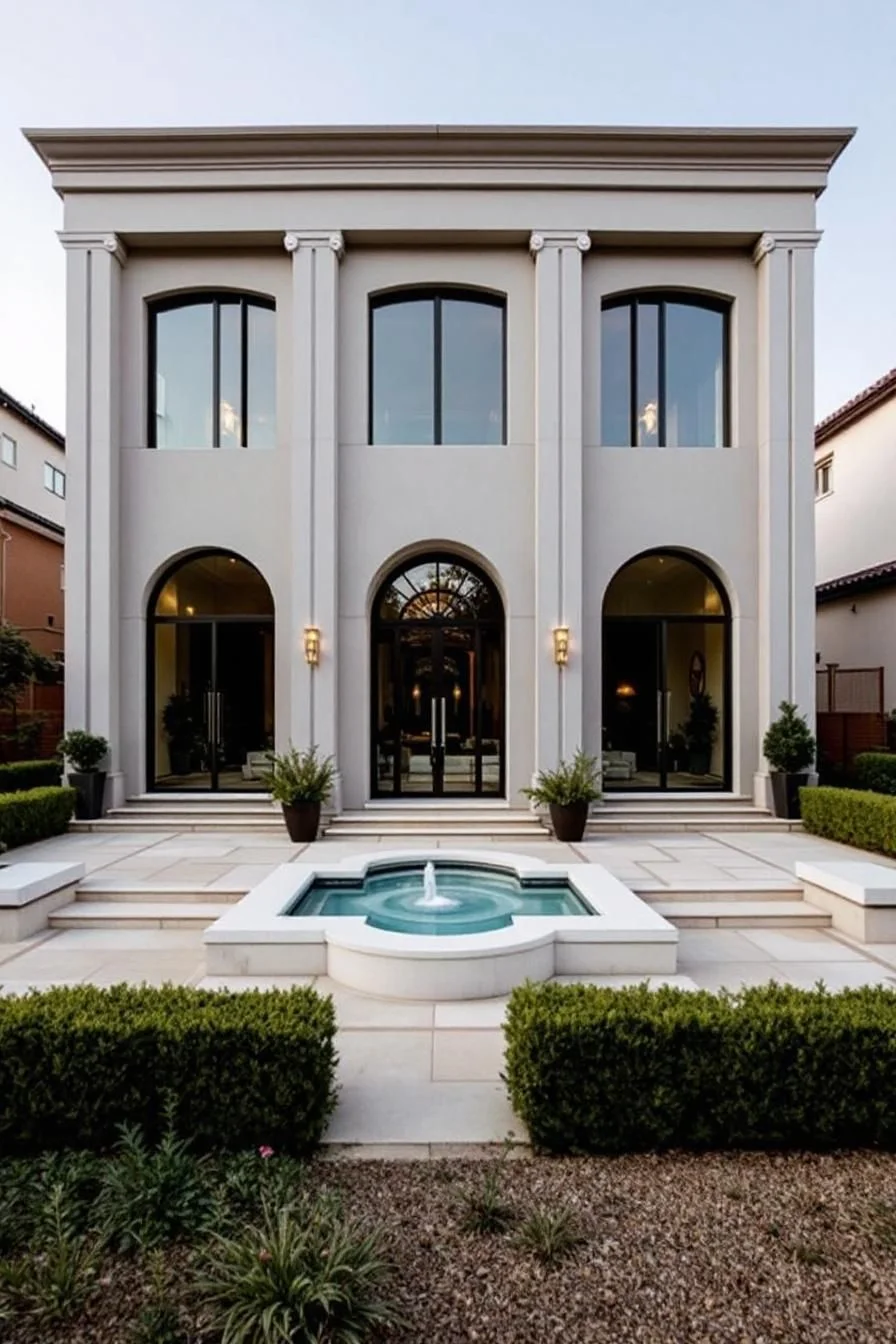 A Splendid Neo-Classical Facade with a Fountain