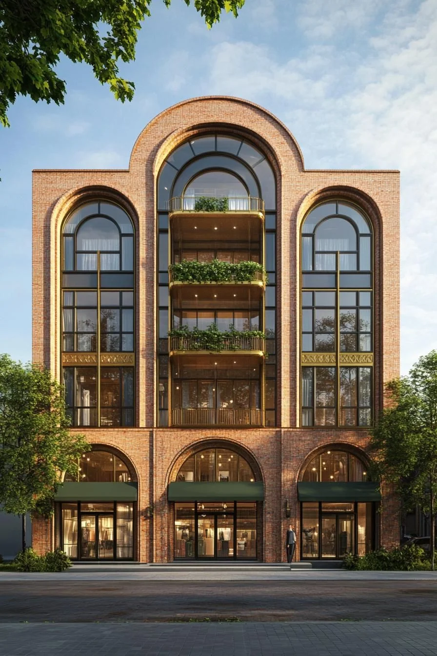 Emerald Accents Against Brick Arches