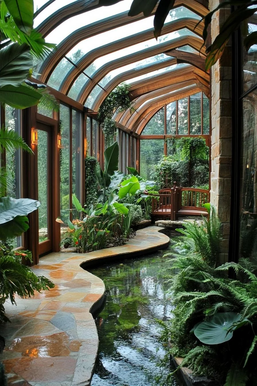 Green Dreamscape: A Pond-Lined Walkway