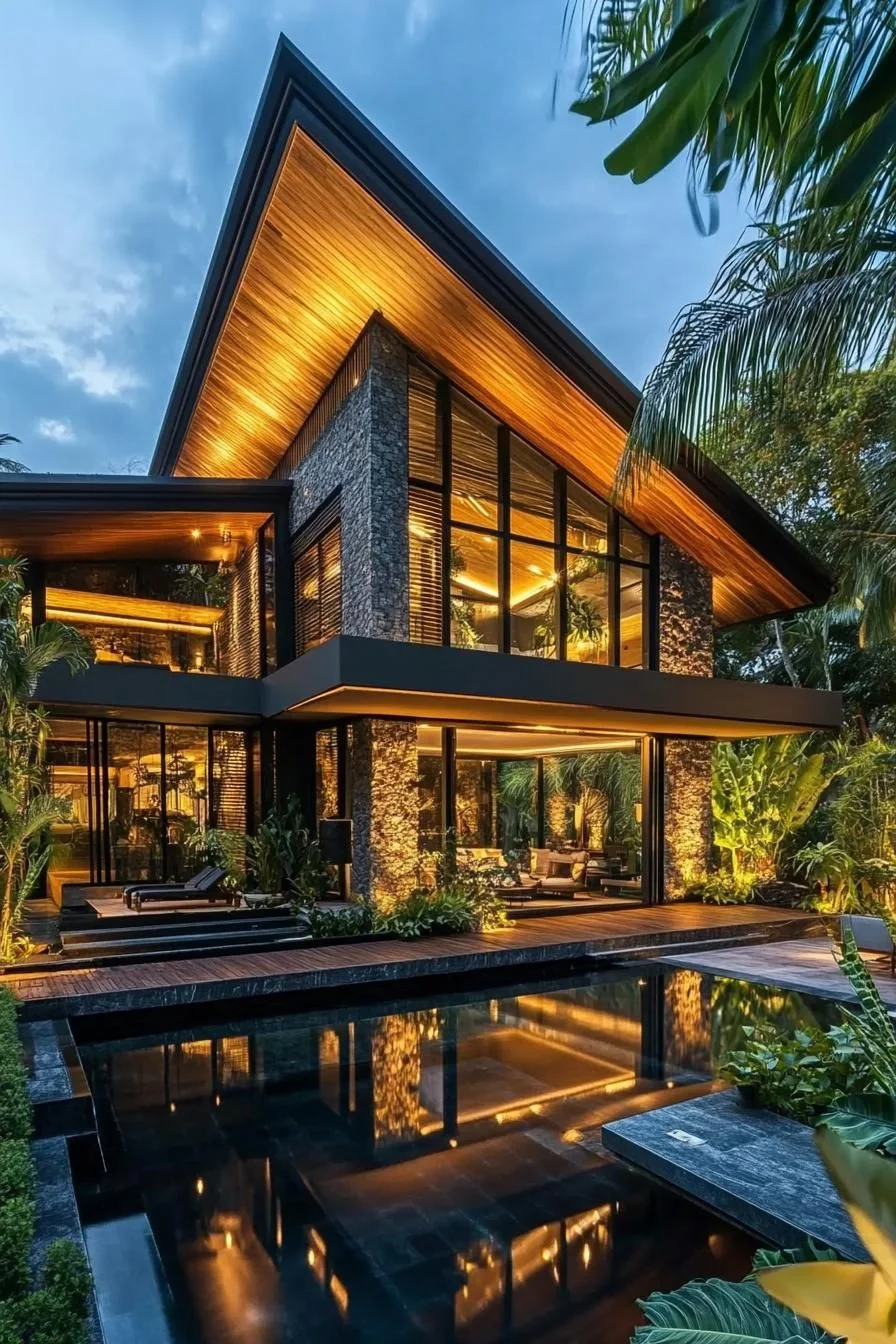 A Reflective Timber Thai Retreat at Dusk