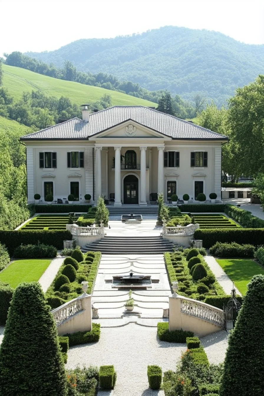 Elegant Manor Framed by Green Hills