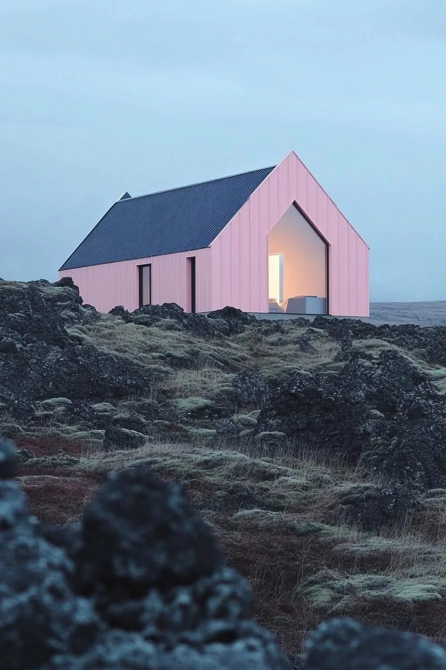Pink Barndominium on Rocky Terrain