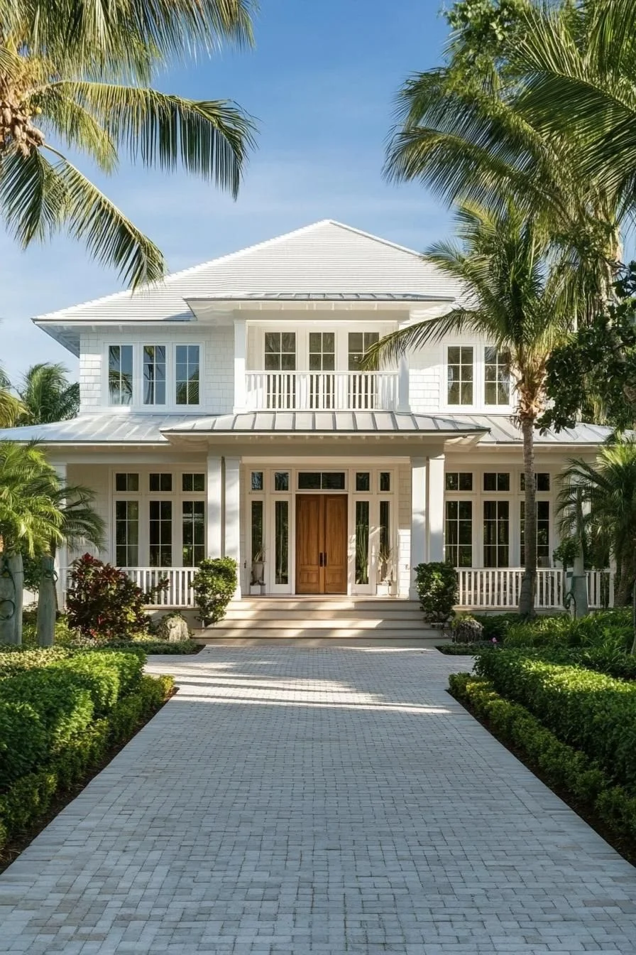 A White Coastal House Framed by Palms