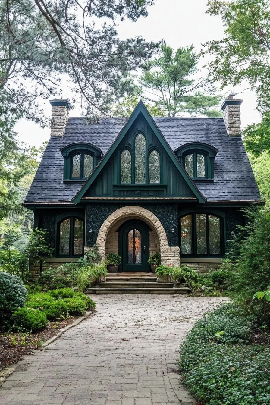 A Gothic Stone Cottage with Pointed Gables
