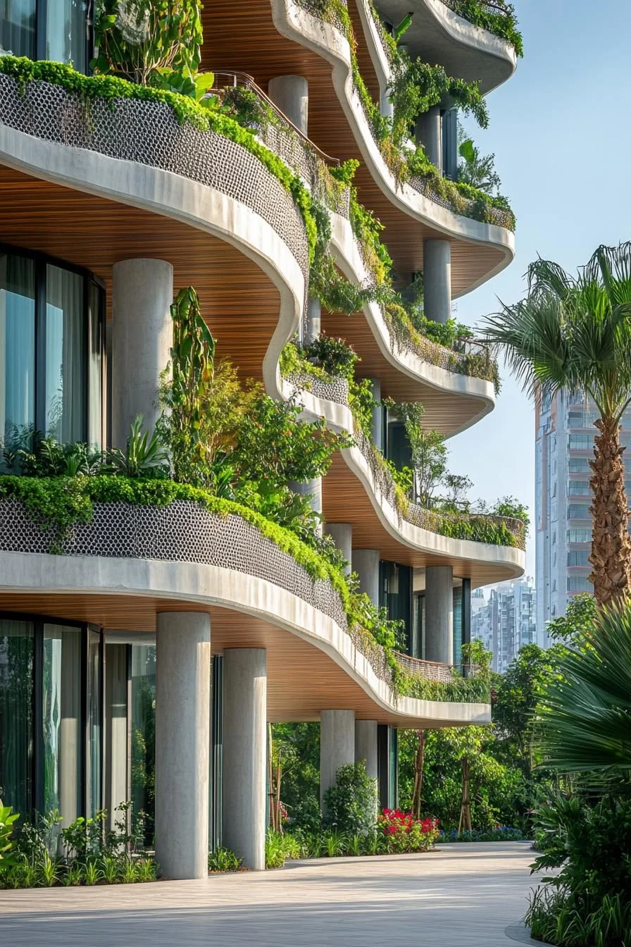 Curving Balconies Wrapped in Green