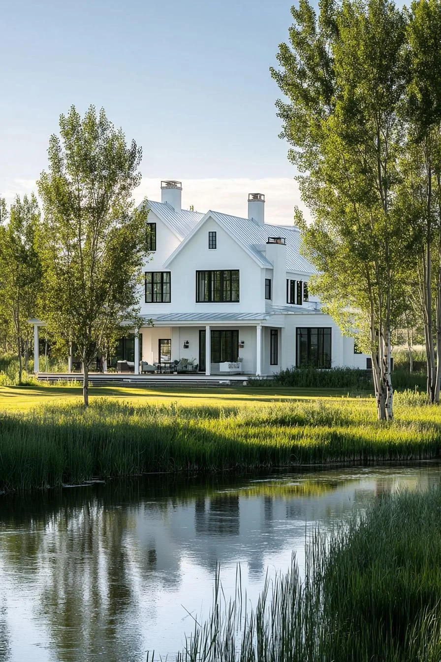 Bright White Retreat Beside the Water