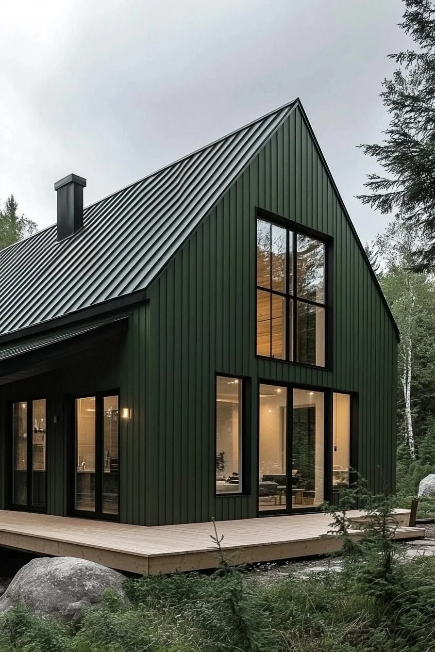 A Green Scandinavian Modern House in the Woods
