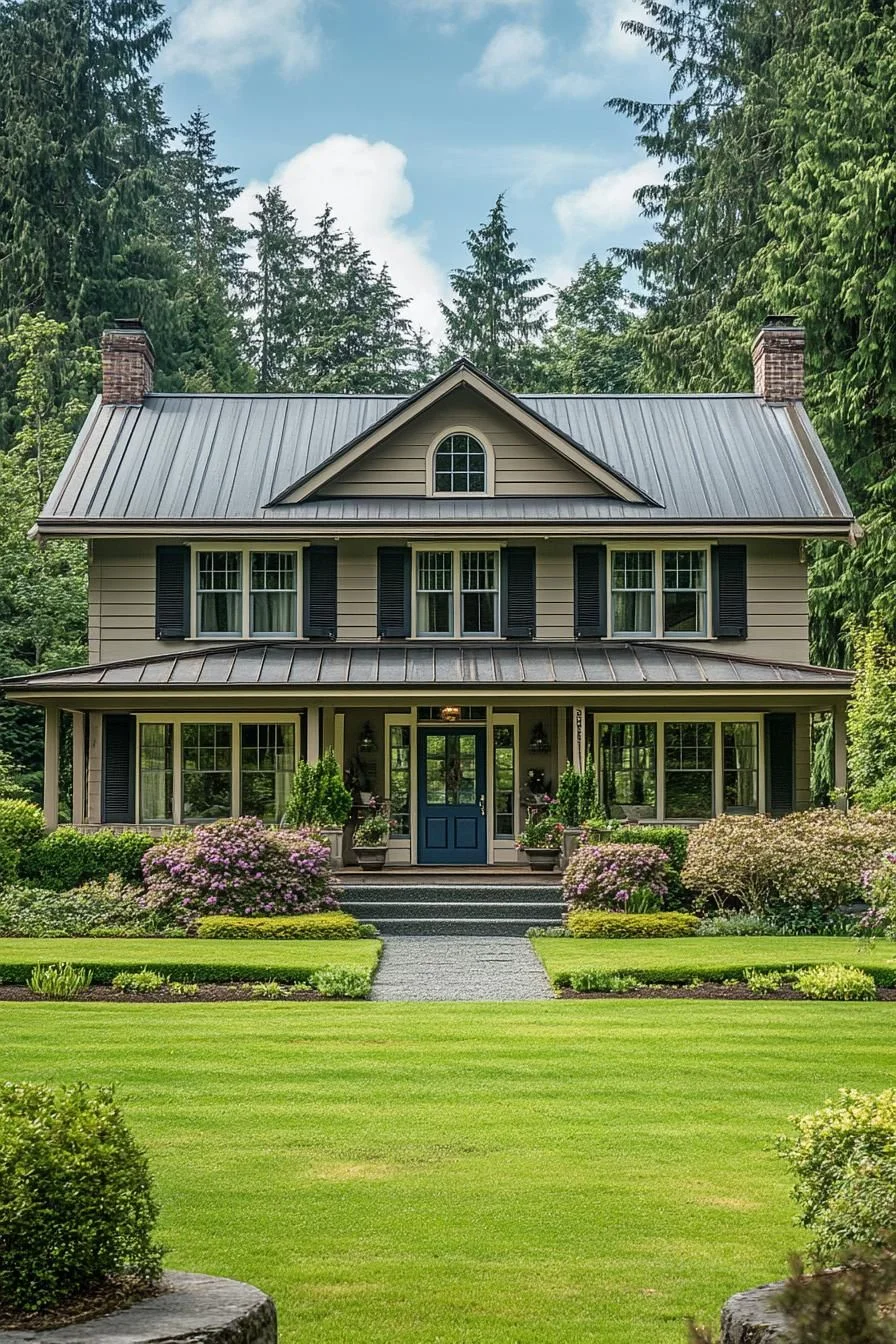 A Country Farmhouse with a Striking Front Door