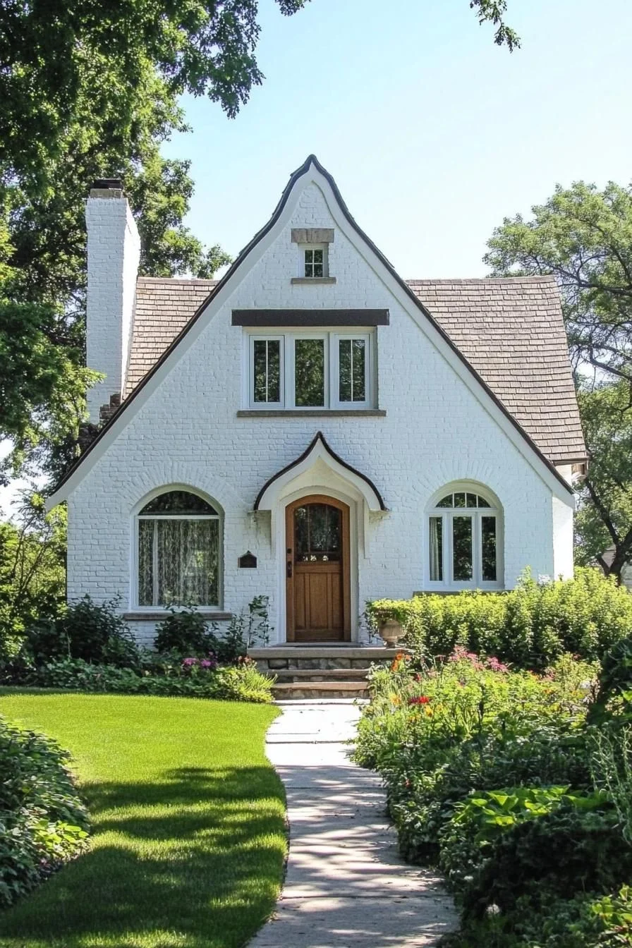 White Cottage with Arched Details