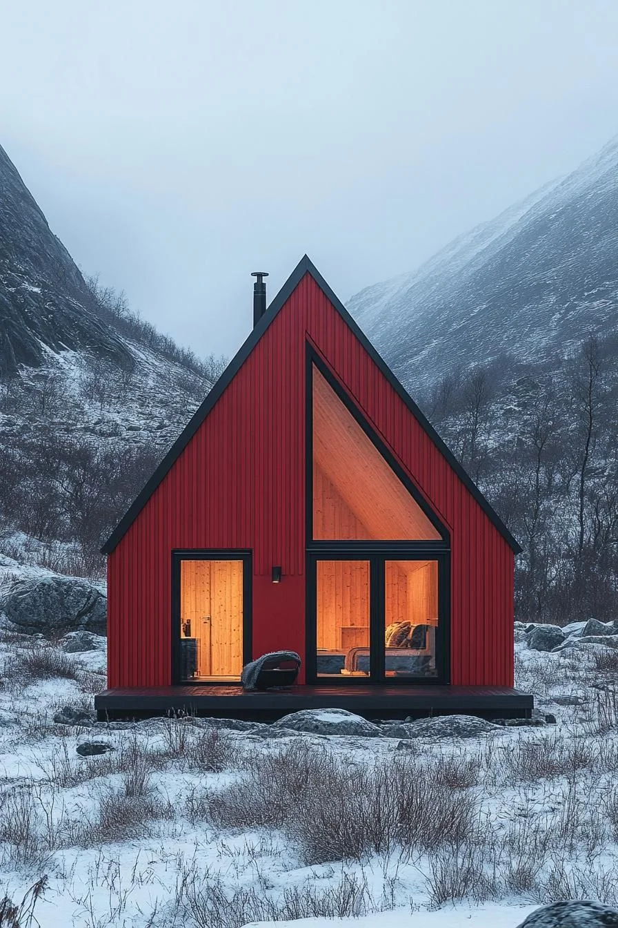 A Cabin Perched on a Red Ridge