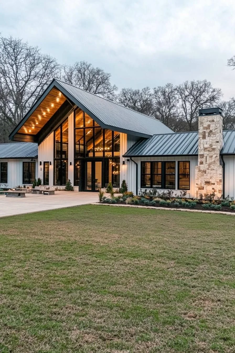 A Modern Barn With Twinkling Lights