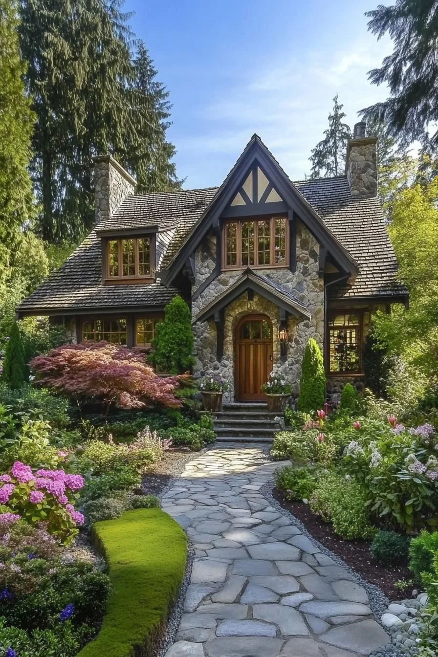 A Stone Retreat Bordered by Garden Blooms