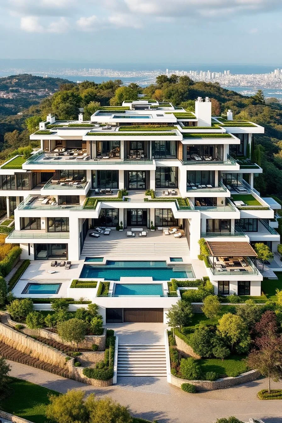 Terraced Mansion Above the City Skyline