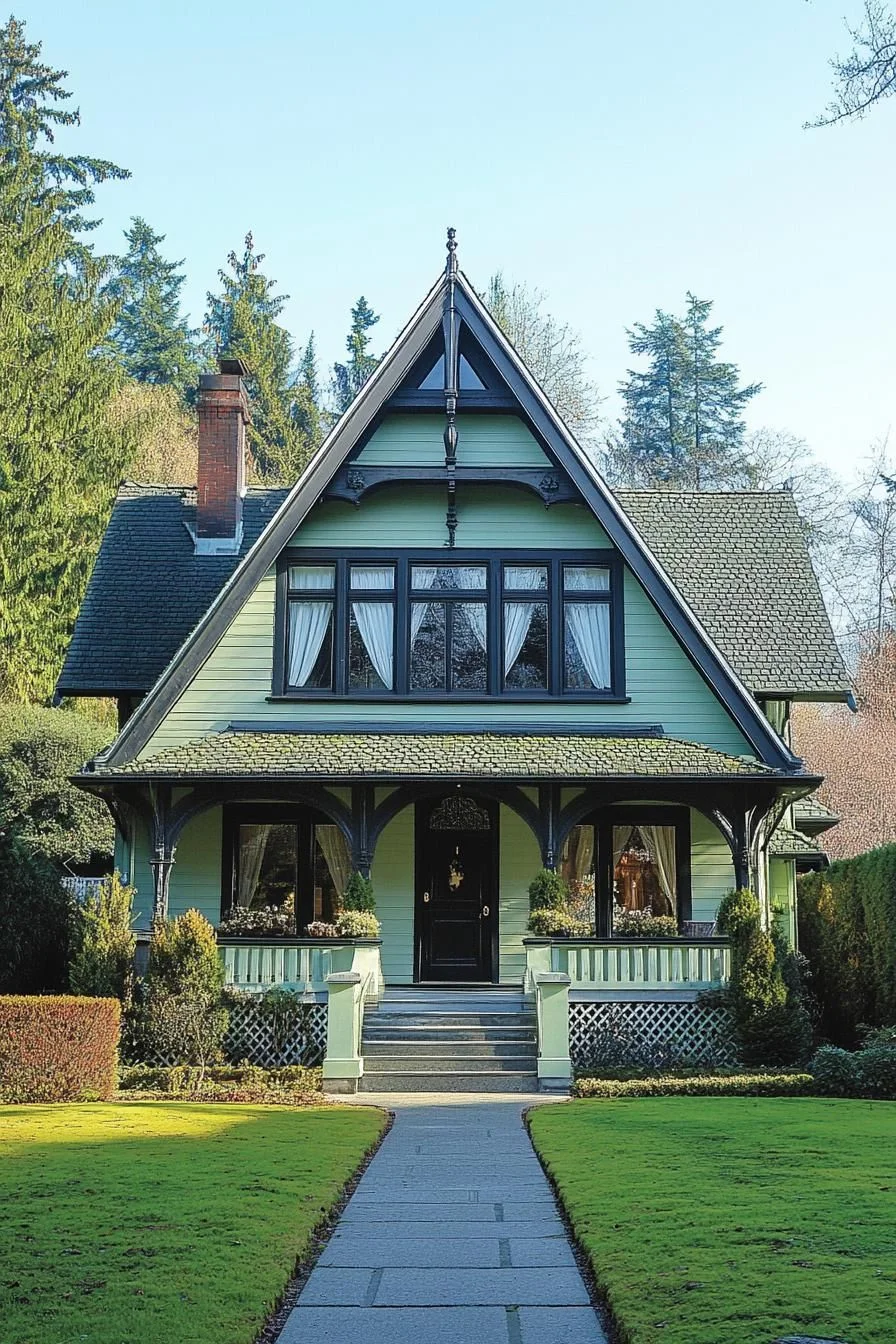 Gabled House with Green Accents