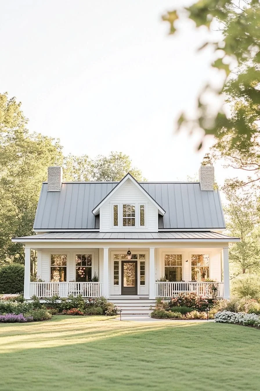 White Cottage with a Charming Porch