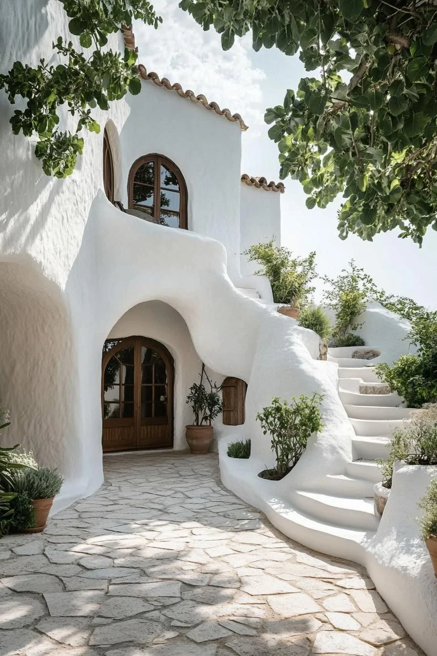A Villa with Playful Curves and Sunlit Steps