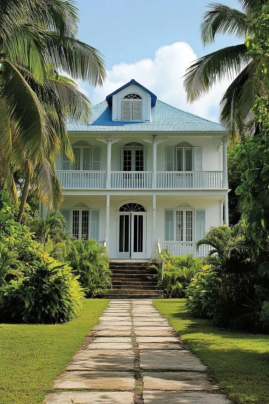 A Colonial Home With Palm and Coconut Trees