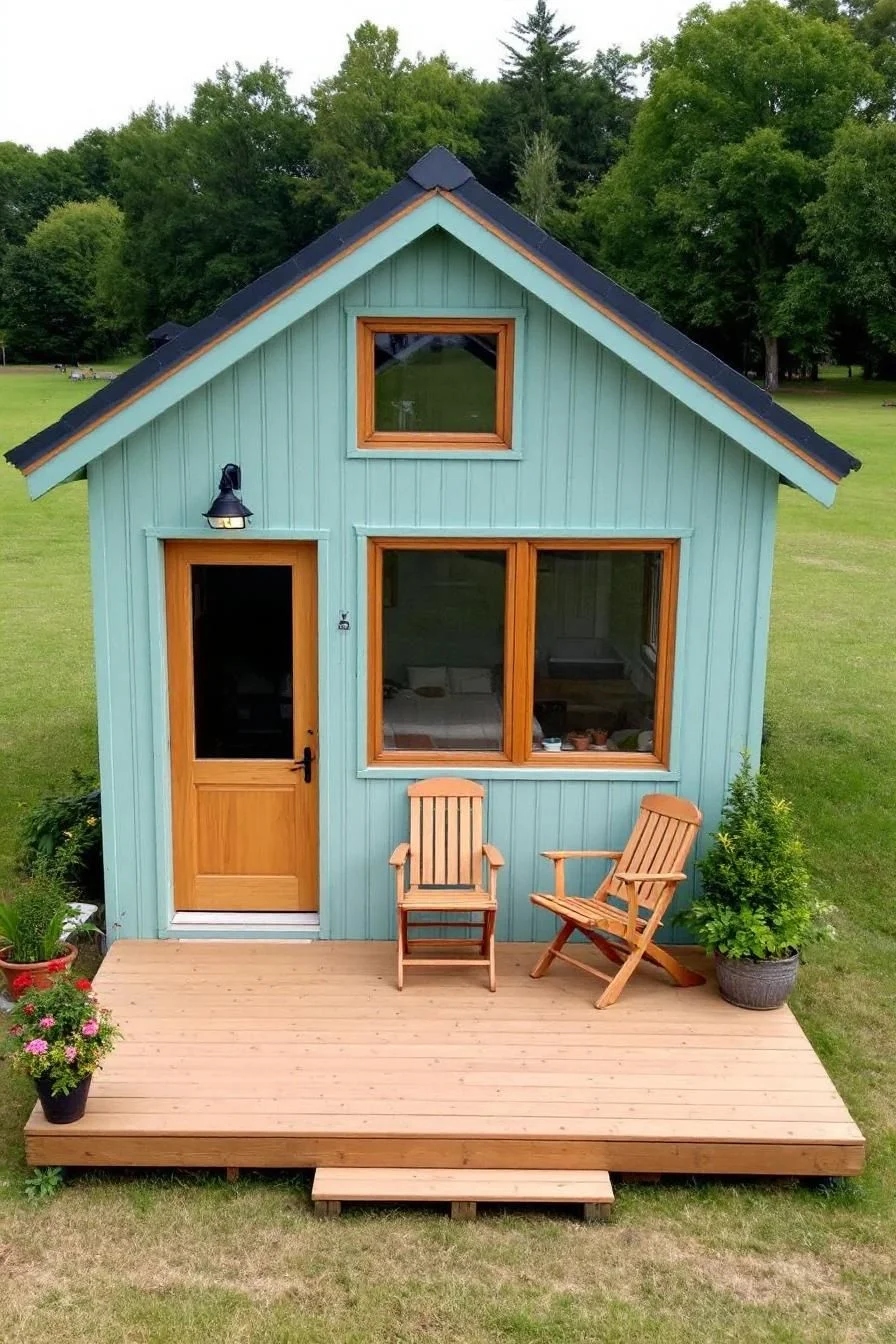 Aqua Cottage With Wood Porch
