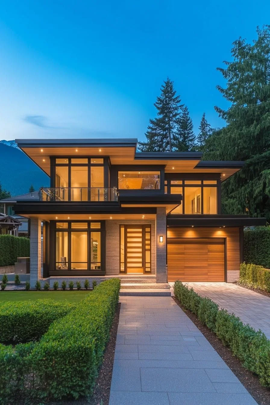Boxy Facade Nestled Under Pine Trees