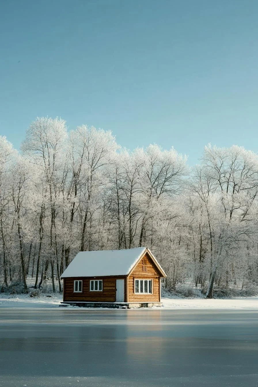 A Small Cabin On A Frozen Lake