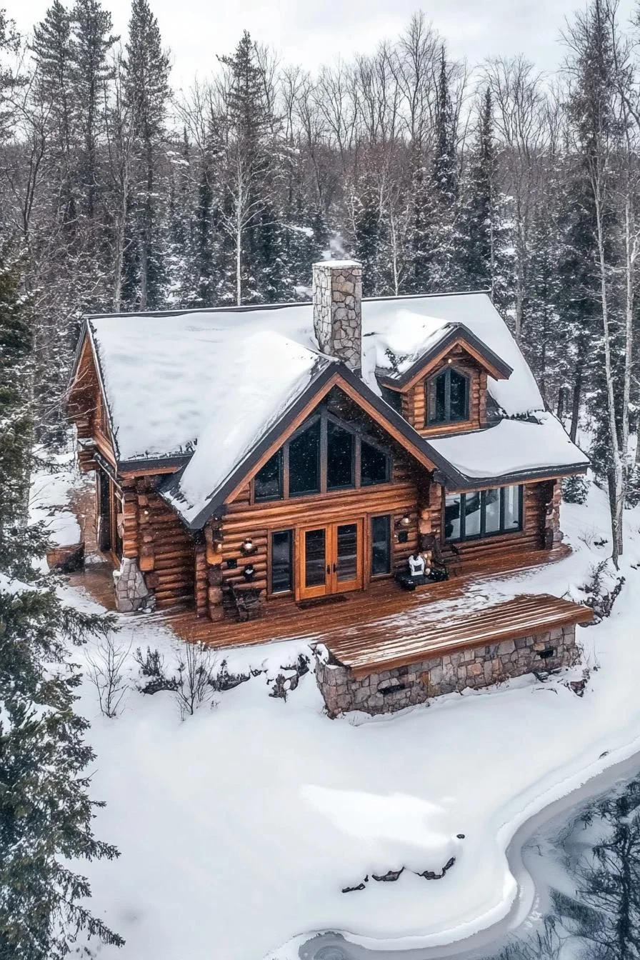 Serene Log Lodge in Snowy Woods