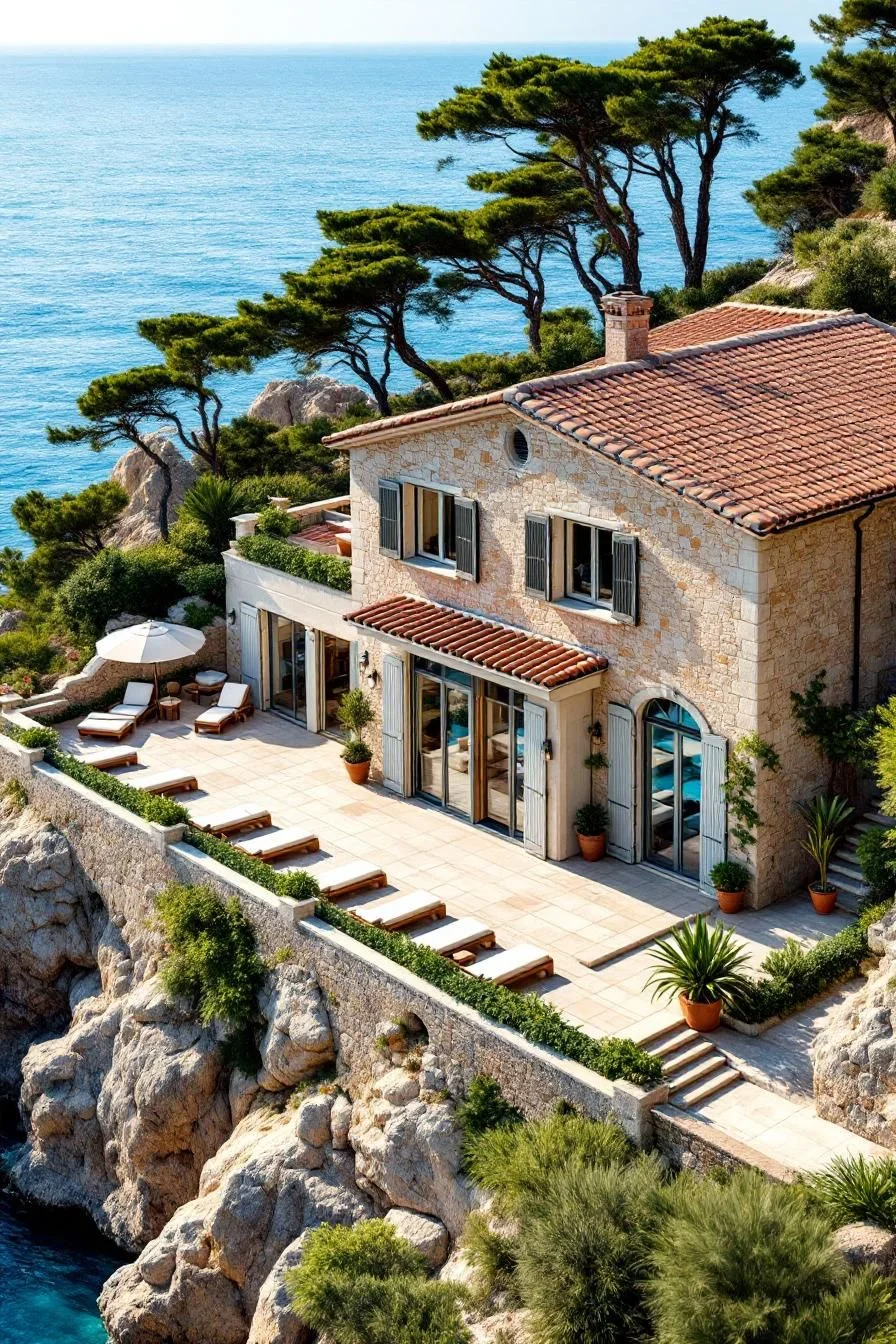 A Villa on the Rocks at Sunset