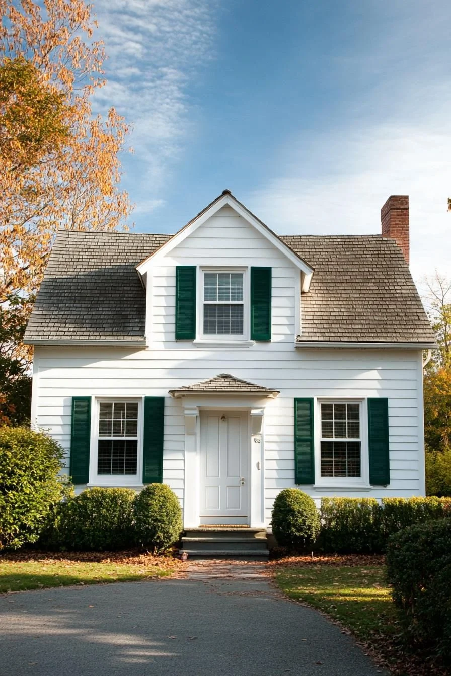 A White Home with Green Shutter Accents