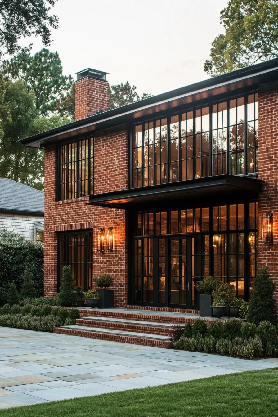 A Brick House With A Glass Front