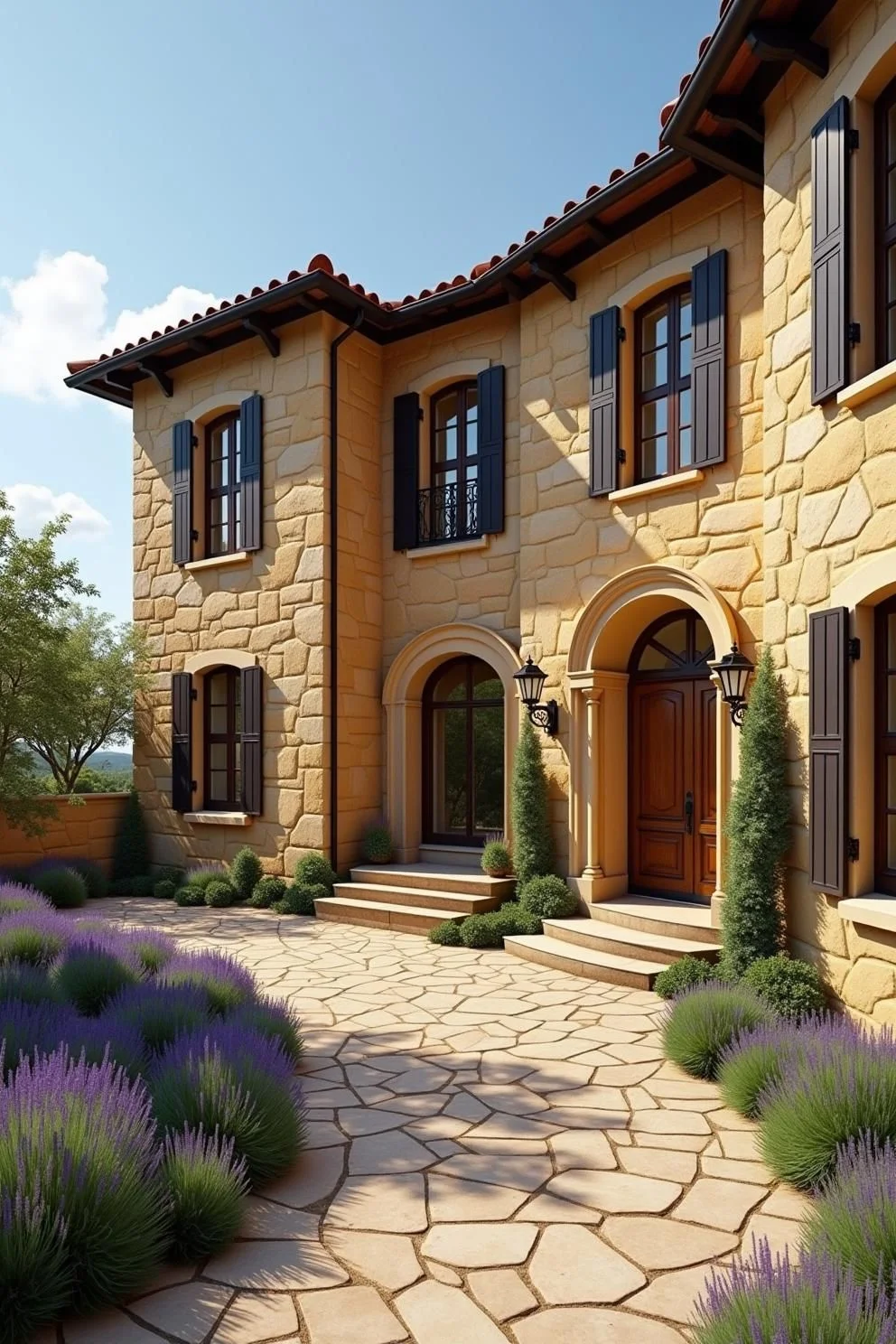Shuttered Stone Villa Bathed in Light