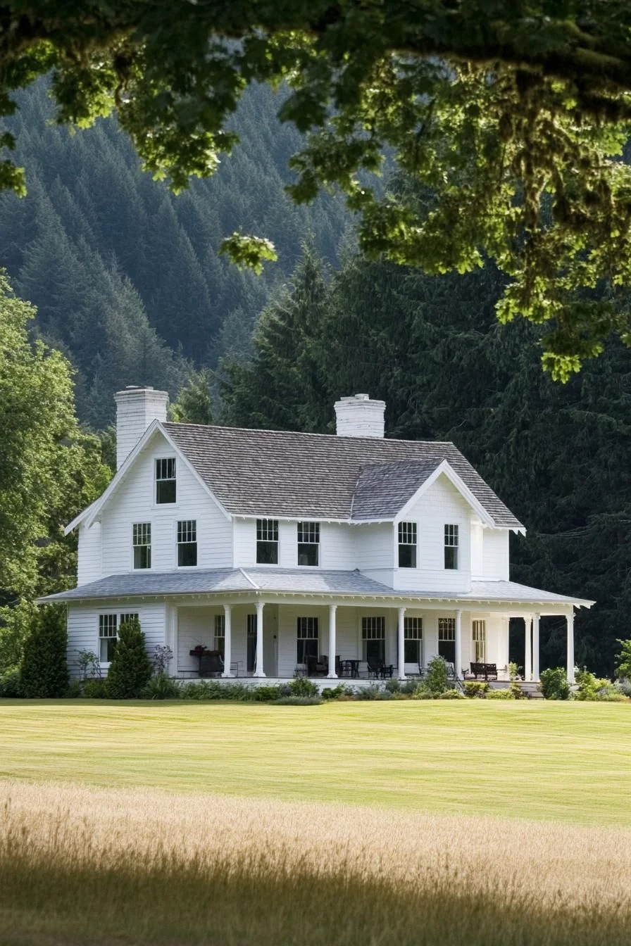 A White Gable Home in the Forest
