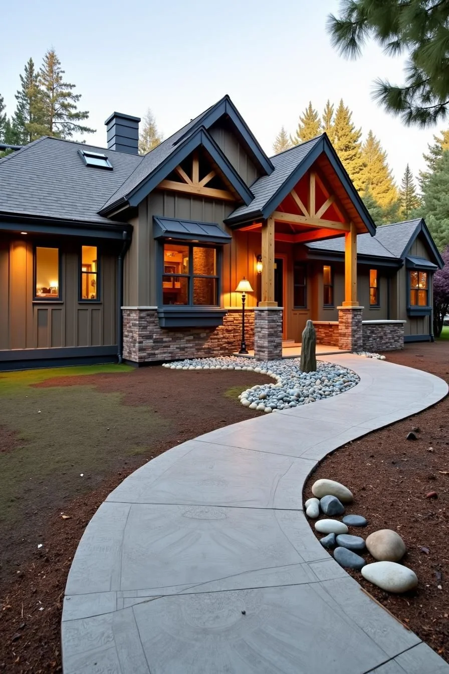 Gabled Home with a Riverstone Path