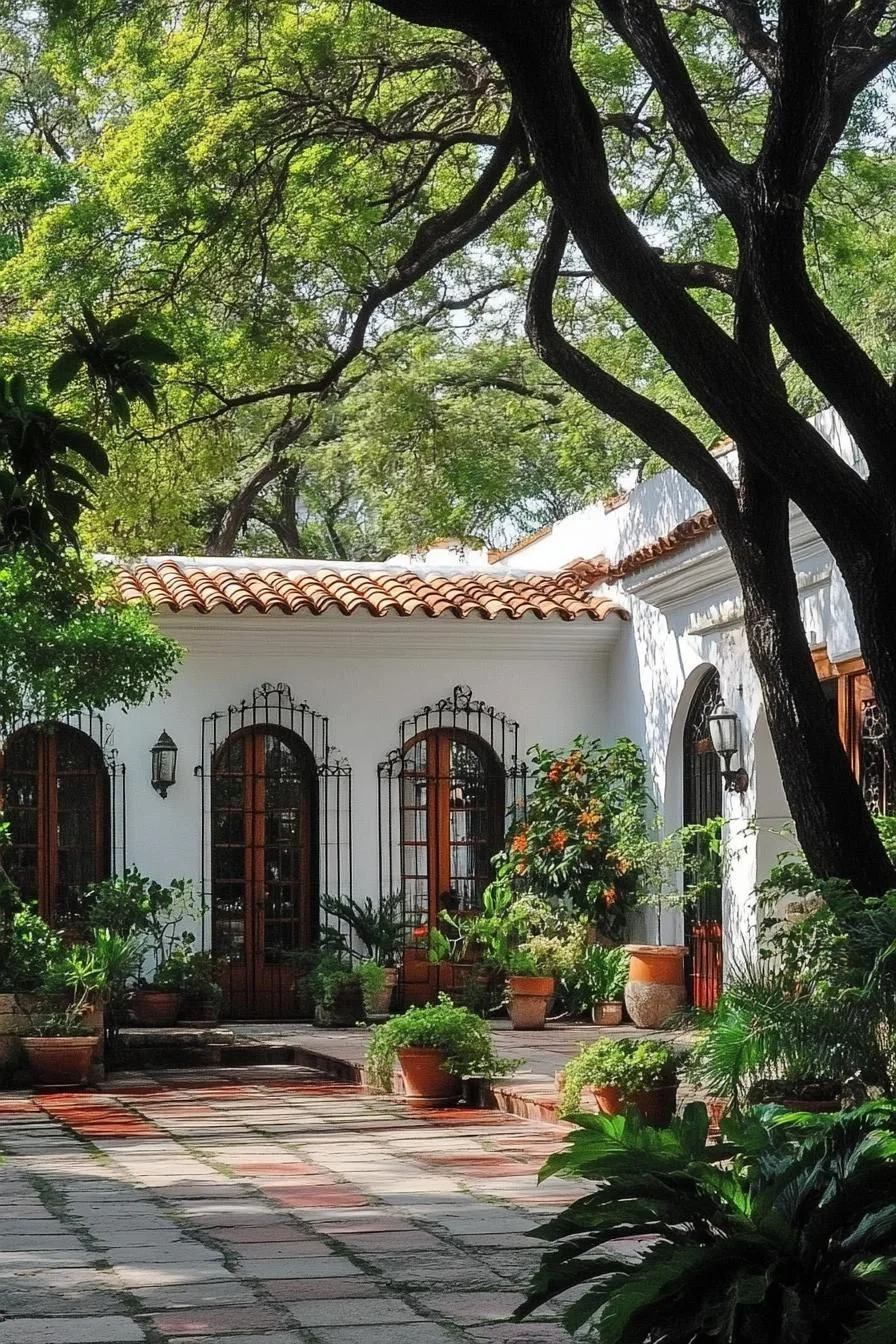 A Green-Framed Home With Terracotta Roofing