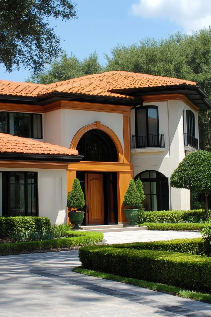 A Terracotta-Roofed Home Topped by Trees