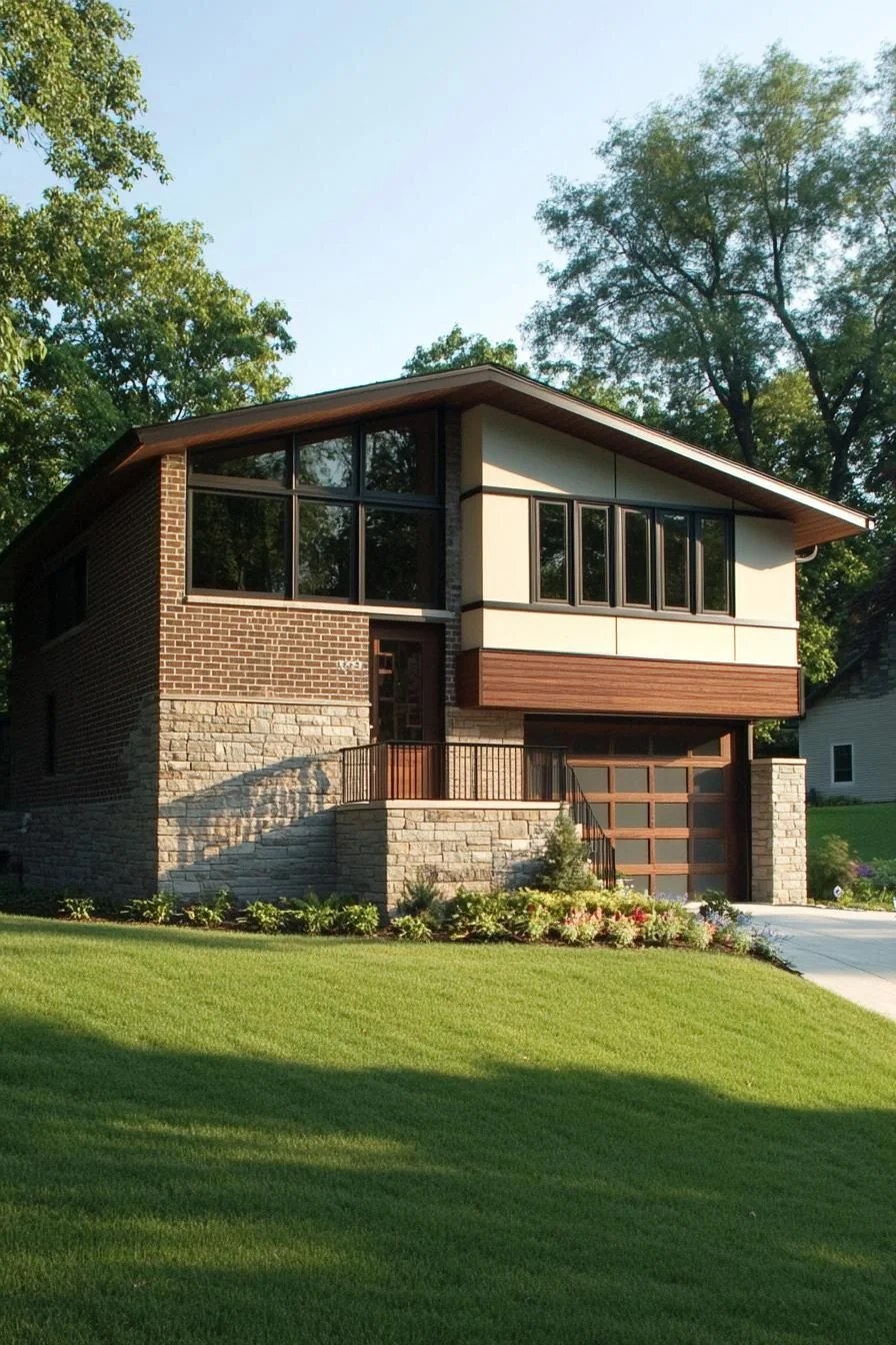 A Split Level Built With Brick and Beam
