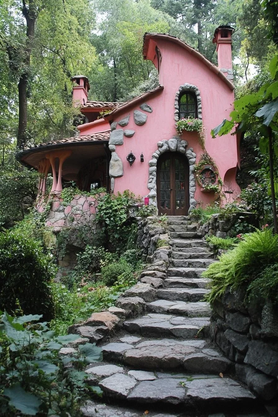 A Pink Cottage Set in an Enchanted Forest