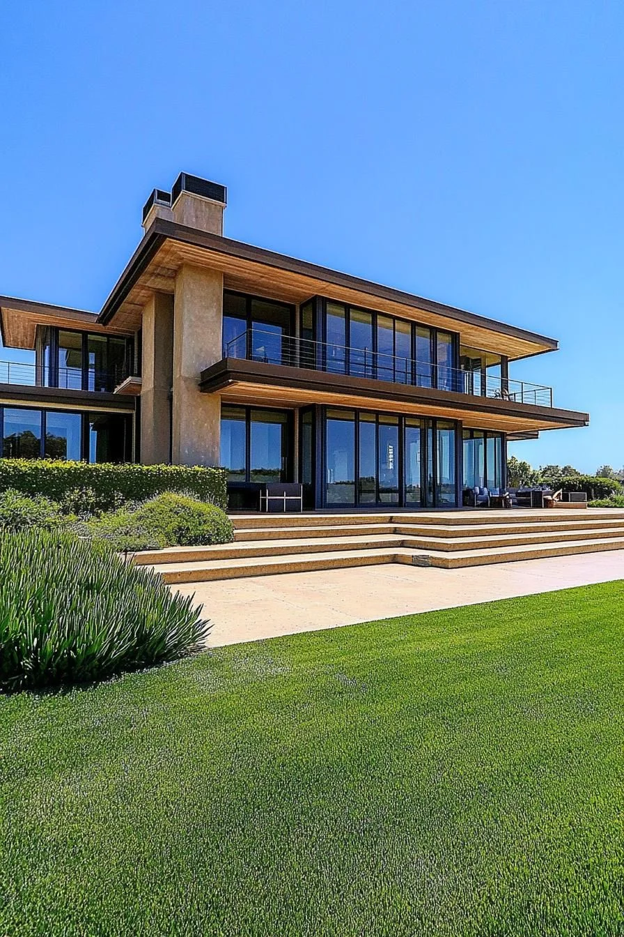 Concrete Estate Overlooking a Grand Lawn