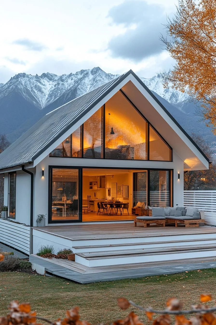 Alpine Gable House Glowing at Dusk