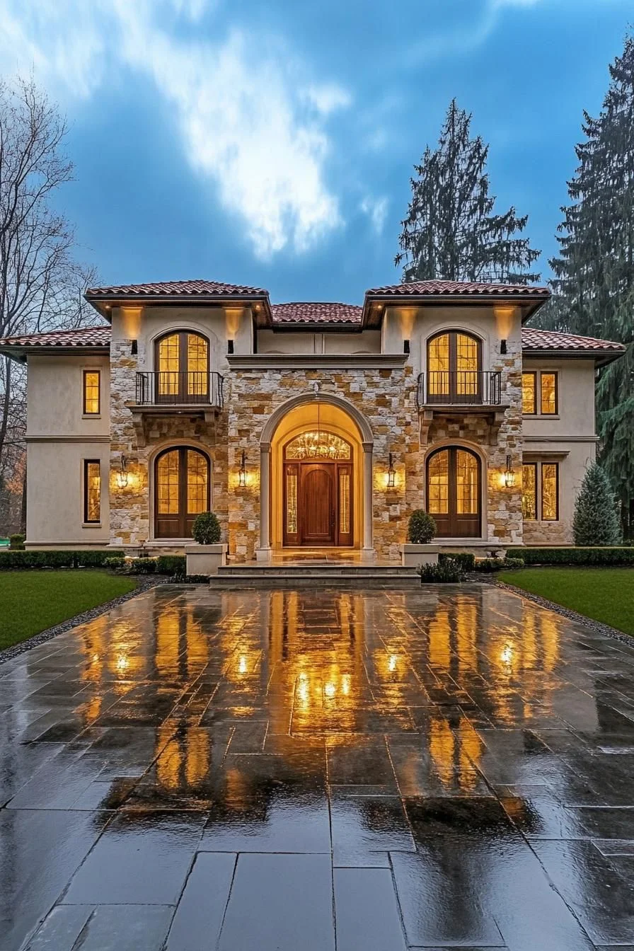 Stone Manor Facade at Twilight