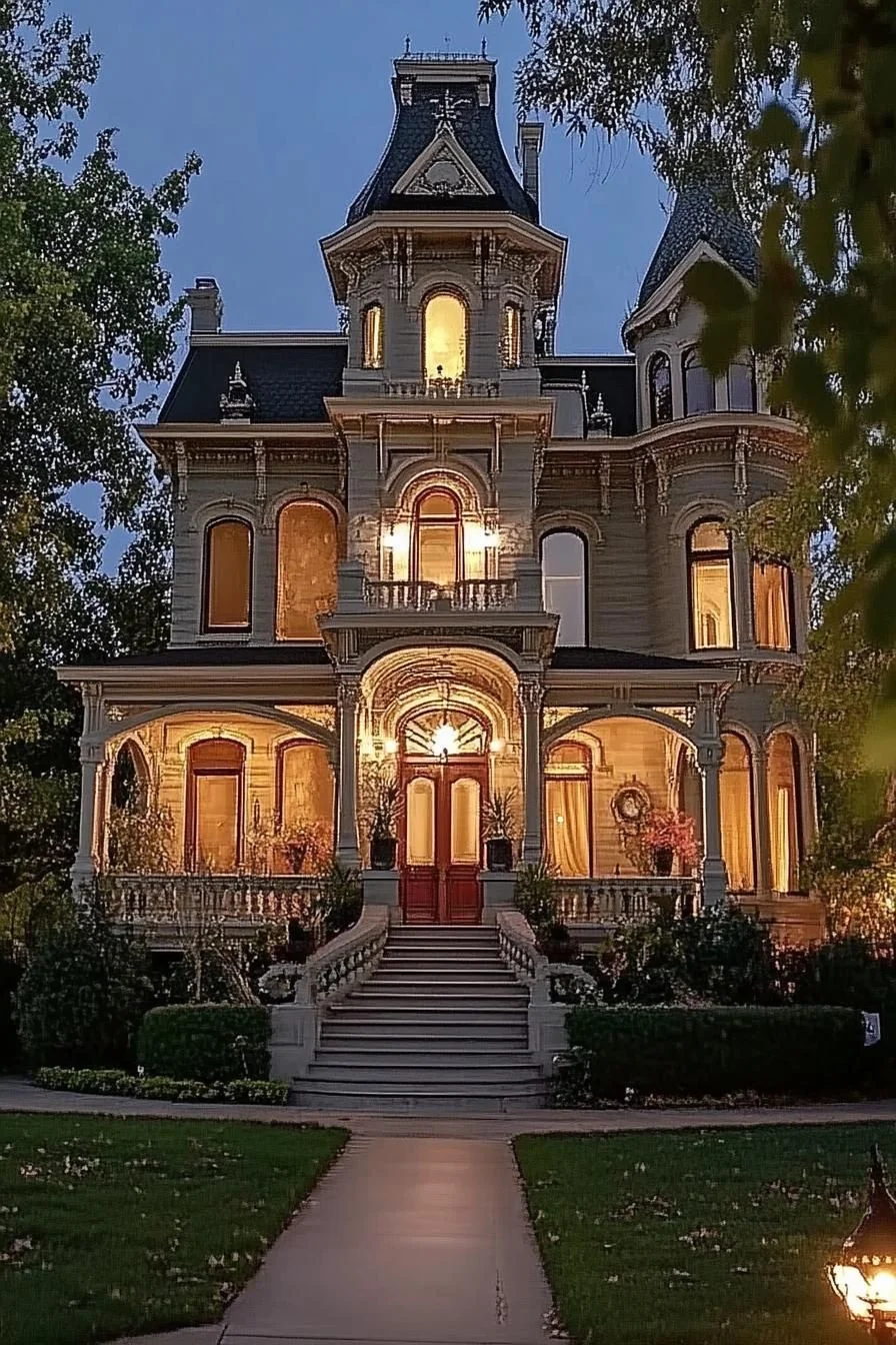 A Dusk-Lit Grand Victorian Mansion