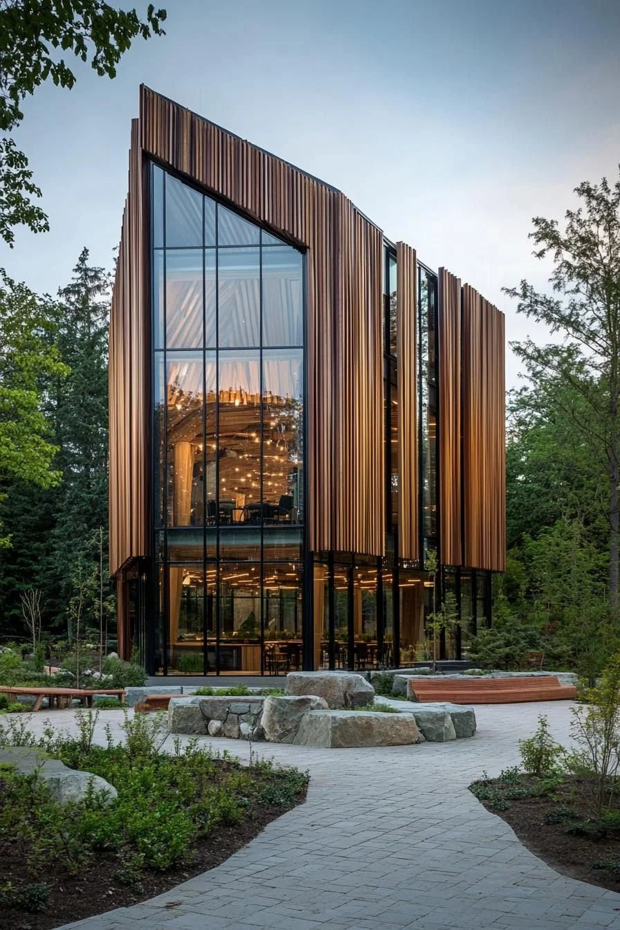 Amber-Toned Facades Framed by Forest