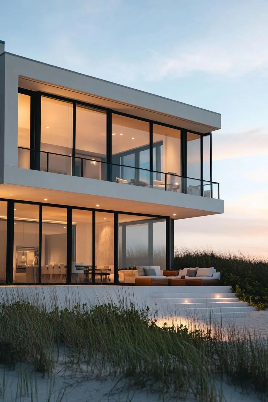 A Beach House With Panoramic Glass Walls