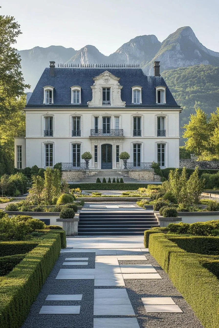Grand Manor Set Against Mountain Views